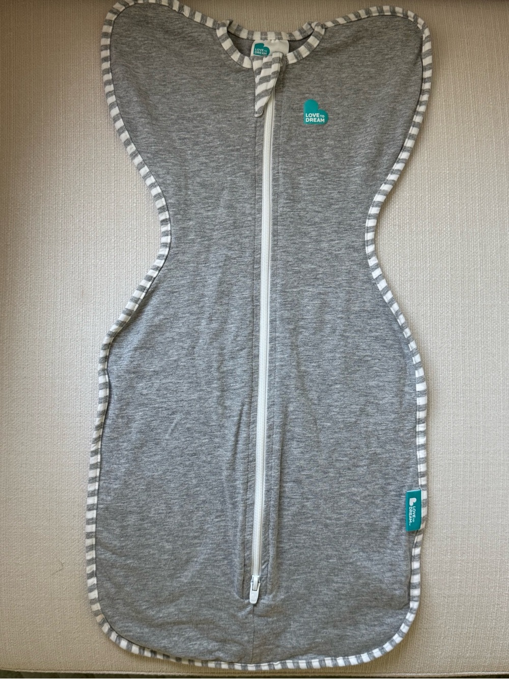 Love to Dream Gray with Striped Trim Swaddle Up